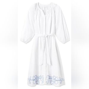 Women's White Dress with Blue Embroidery